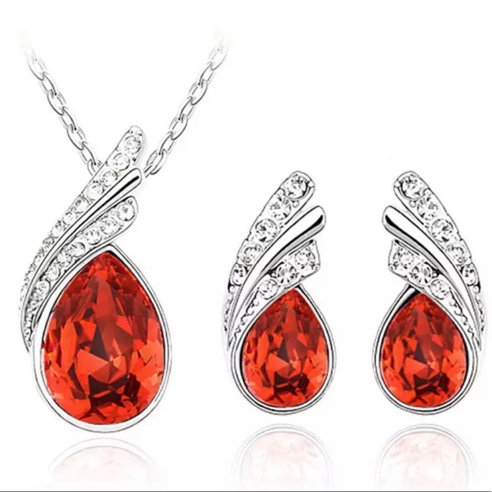 ⭐️ Orange Gemstone Fashion Angel Wings Crystal Necklace Earrings Jewelry Set